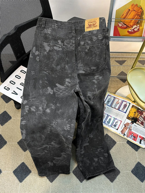 American Retro Canvas Snake Skin Camouflage Men's Jeans Casual Loose Straight Leg Jeans Youth Trendy Brand High Street Sle